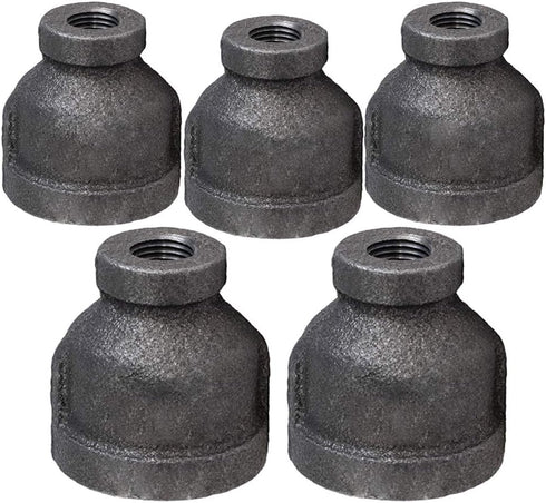 Malleable Iron Threaded Pipe Fitting Connector, 1-1/2 x 3/4 inch (Pack of 5) Reducing Coupling, Black BMRC1122-5