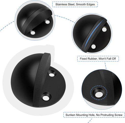 Door Stopper, Self Adhesive Floor Door Stop for Bottom of Door, Black Rubber Bumper, 2 Pack