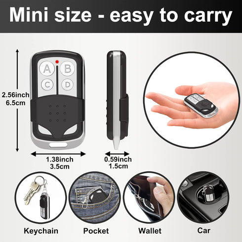 2 Pcs Universal Garage Door Opener Remote Keychain, 4-Button Programmable Compatible with Liftmaster