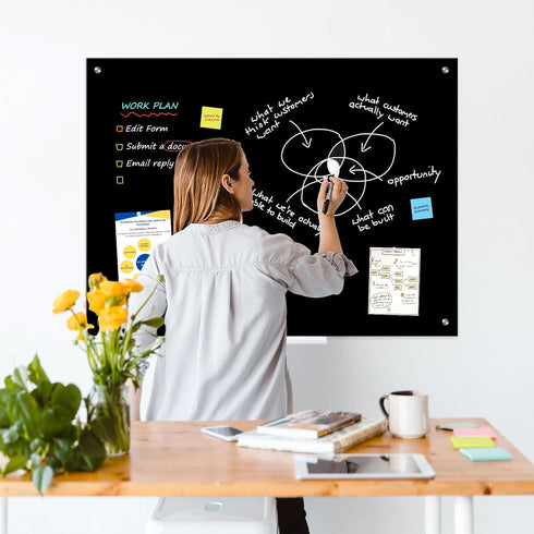 Magnetic Glass Board, 24 x 18 Inches Glass Whiteboard, Black Dry Erase Board