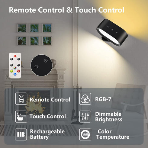 3 Dimmable Kitloo Wall Lights, Battery Operated Wall Sconces RGB Ambient Lighting, Color Changing Rechargeable Wall