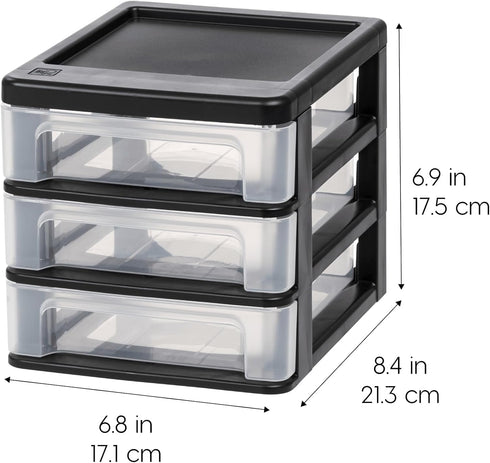 IRIS USA Plastic Stacking Desk Top 3-Drawer Storage Organizer, 4-Pack for Crafts, Office, and Small Organization