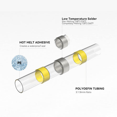 HKS 150 PCS Solder Seal Wire Connectors - Yellow 12-10 AWG Heat Shrink Solder Butt Connectors