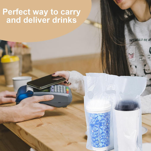 Ubamdom 300 Pack Packaging 12" 12.2" 2 Handle Drinking Poly Bags, Clear Plastic Bags for Delivery, L x H Hanging Hole
