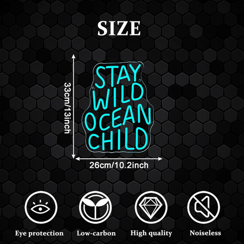 Dimmable Gift(10.2 13in) Stay Wild Ocean Child Neon Sign, LED Kids Room Neon Light, Boho Surf Wall Art Kids Ocean Surf