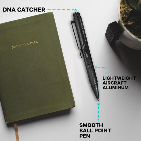 Uzi Tactical Pen, Ultra Durable Aircraft Aluminum, Real Ballpoint, with DNA Catcher, Gun Metal