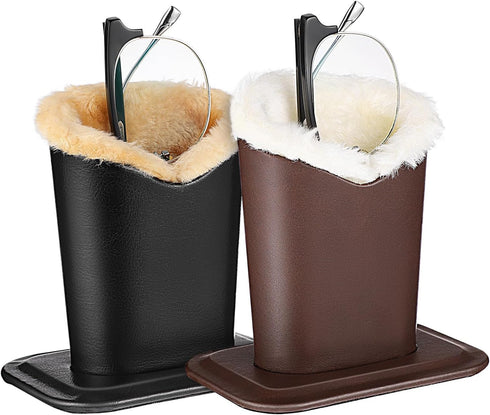 Eyeglass Holder 2pcs - Plush Lined PU Leather Glasses Stand Case for