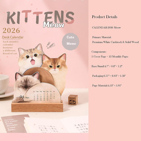 Nuoyunova 2026 12 Cat Desk Calendar for Lovers: Cute & Funny Two-Sided Theme Desk Calendar with Monthly Adorable