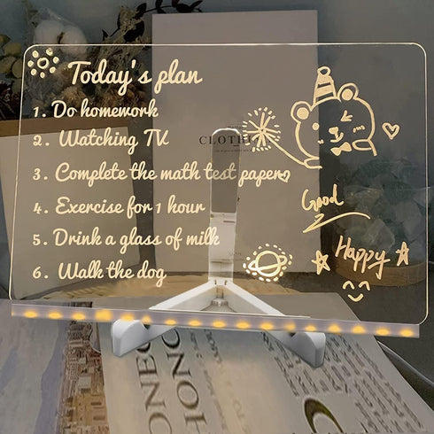 LED Note Board with Colors, Glowing Acrylic Message Marker Board, Illuminating Dry Erase Board, 7.9" x 7.9" Stand