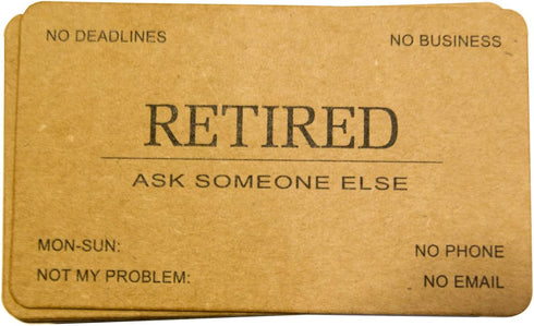 RXBC2011 Retired Business Cards, Kraft Paper Funny Retirement Gift (Pack of 50/No Case) for Retired Men and Women