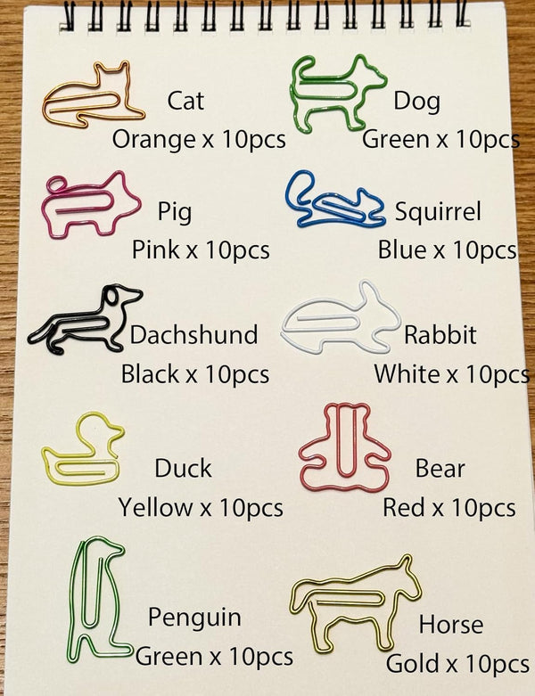 Cute Paper Clips, 100 Pcs Animal Shaped, Assorted Colors, Fun Bookmarks for Office School Gifts