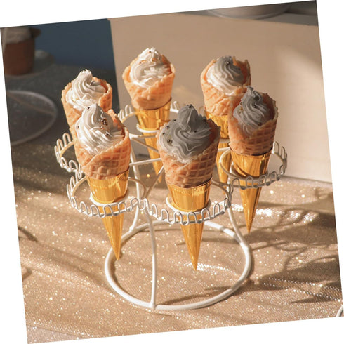 6-Slot Metal Ice Cream Cone Holder Rack for Desserts - Display Stand in White