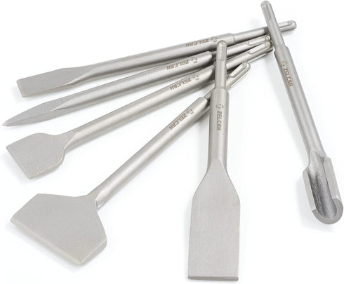 ZELCAN 6pc Chisel Set with SDS Plus Shanks, Masonry Concrete Drill Bit Set, Tile Grooving Scraping Flat Point Scaling