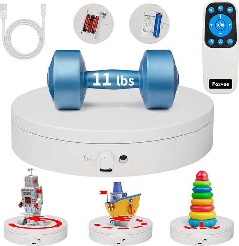 Foxvee Remote-Controlled Motorized Turntable,360 Silent Spinning Display Stand,Speed-Adjustable Rotating Turntable,Multi-Mode Rotating Display Base,Rotating