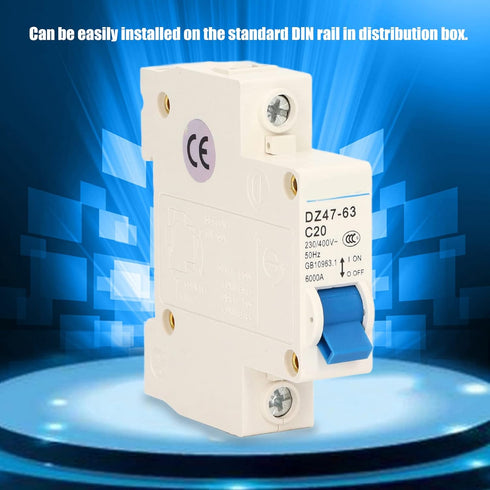 C20 1P Miniature Circuit Breaker, MCB DIN Rail Mounting Isolator 230V 400V 20A for Lighting in Buildings