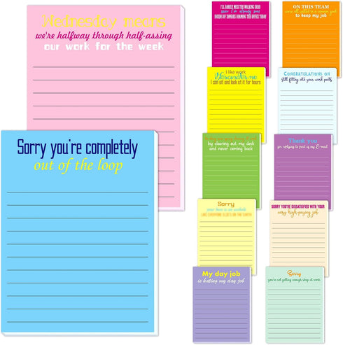 Funny Notepad Sticky Notes, 12 Pads, 3x4 Inch, Humorous Office Memo Pads for Coworkers