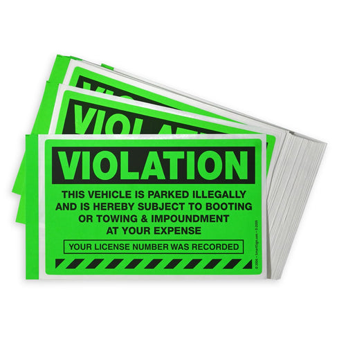 SmartSign Parking Violation Stickers, Pack of 50 Labels, 5" x 8" Paper, Fluorescent Green, USA-Made