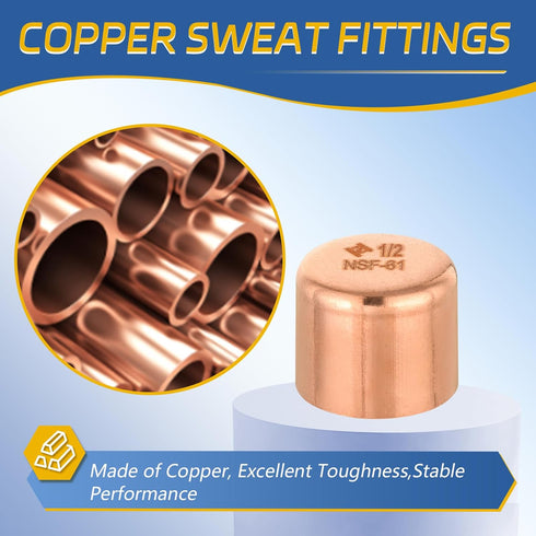 50-PACK GUOFIS 1/2 Inch C x 1/2 Inch C Copper Plug - LF Short Radius Fittings End Cap for Residential, Commercial