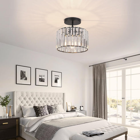Decoluminner Crystal Ceiling Light Semi Flush Mount Ceiling Light Crystal Chandelier Hallway Light fixtures Black Close