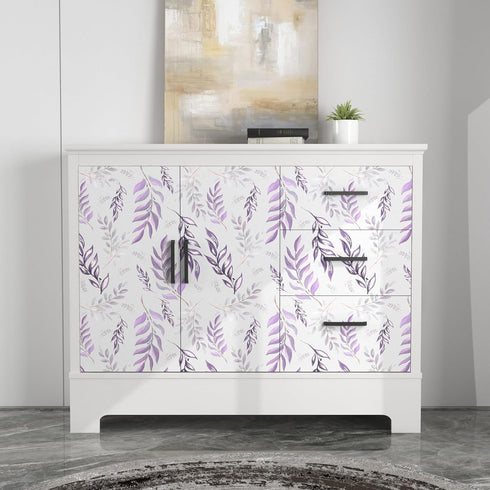 17.5" 393.7", Countertop White Purple Leaf Wallpaper Peel and Stick, Botanical Leaves Contact Paper x Modern Vinyl Wall