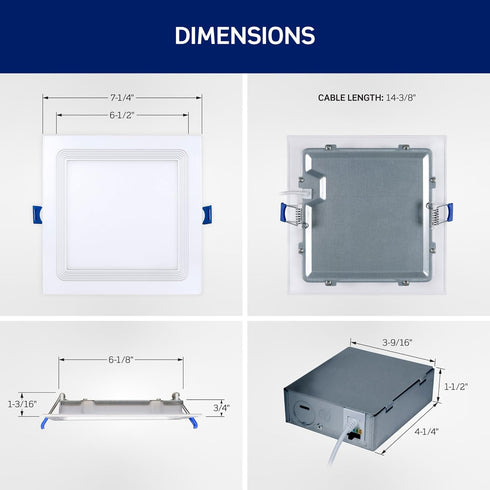 6 1100 5 2700K-5000K, Dimmable, DBS60-S1W, Leviton in. Square Baffle Slim Downlight, Lumens, CCT Color Selectable White