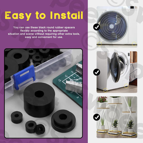 Swpeet 50Pcs Round Rubber Spacer Assortment Kit, 5/6/8/10mm Anti Vibration Black Washers for Home, Car