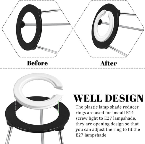 Tucnoeu E27 E14 12 Pack 42mm 29mm to Lamp Shade Adapter Ring, to Lampshade Converter Ring, White PP Plastic Light Shade