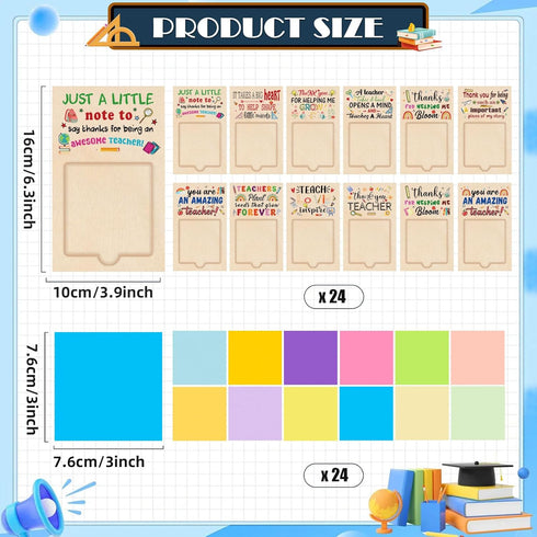 MixTeach 72 Pcs Teacher Appreciation Gifts - Wooden Sticky Notes Pads Holder with Inspirational Back to School