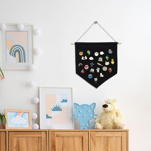 Pin Wall Display Banner, Enamel Lapel Badge Flag Canvas, Black Wall Banner Size