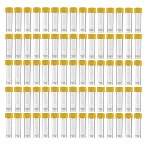Eowpower 80pcs 5ml Flat Bottom Plastic Graduated Vial Tube with Screw Caps, Small Test Sample Bottles