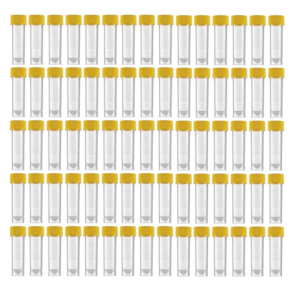Eowpower 80pcs 5ml Flat Bottom Plastic Graduated Vial Tube with Screw Caps, Small Test Sample Bottles