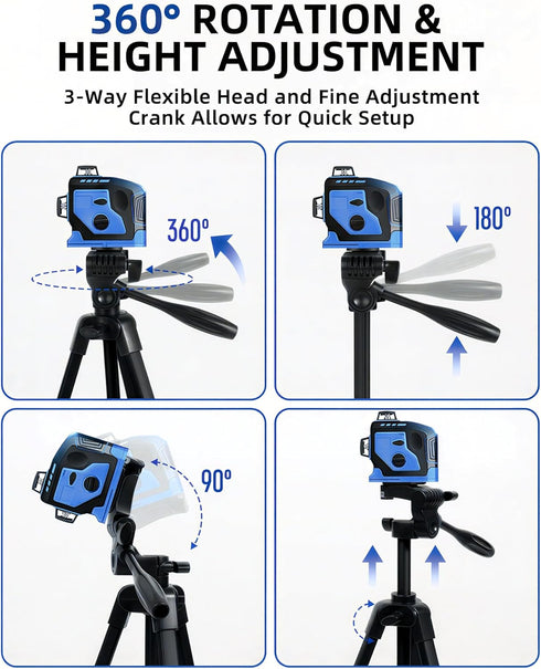 VulcanForge 17"-63" 1.5lb 3D Aluminum Tripod for Laser Level, Lightweight, Pan Tilt with Bubble Level, Quick Release