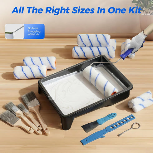 Gmiekkly 3.93Ft 30Pcs Set 9, 6 4 Paint Roller Kit with Extension Pole for Walls and Ceilings, House Painting Supplies