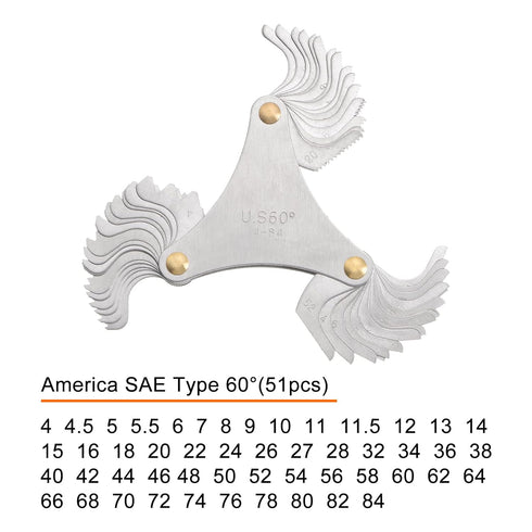 America SAE Type 4-84 Screw Thread Pitch Gauge Tool Pitch Cutting Gauge Caliper Gauges Measuring Tool for Industrial Measurement