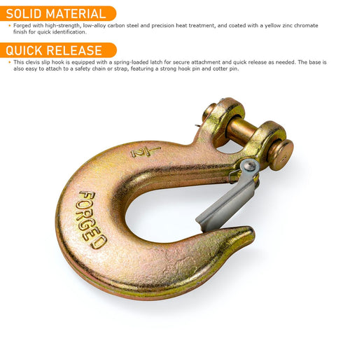 4 Pack Heavy Duty 1/2" Clevis Slip Hook with Safety Latch, 48000Lbs Capacity for Transport Chain, Winch, Tow Hook