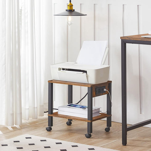 HOOBRO 2-Tier BF38UPS01 Printer Stand with Charging Station, Under Desk Printer Table, Printer Cart with Storage