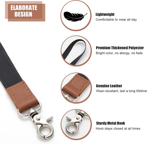 Lanyards for Keys, Black Long Keychain Lanyard for Women and Men, Cute Neck Lanyard for ID Badges
