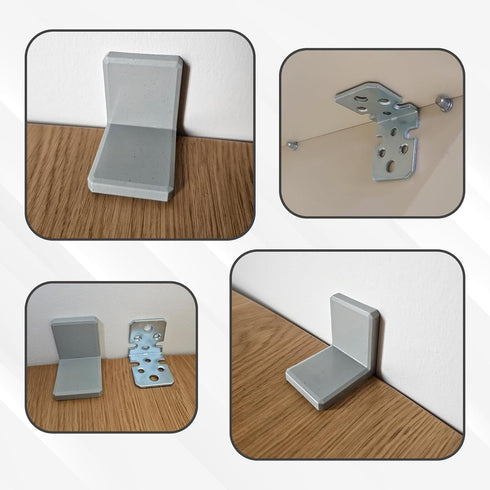 MR.BRACKET Pack 2, MR BRACKET L Bracket, Gray Shelf Brackets of Heavy Duty Cabinet Hanging Brackets, Plastic Cover