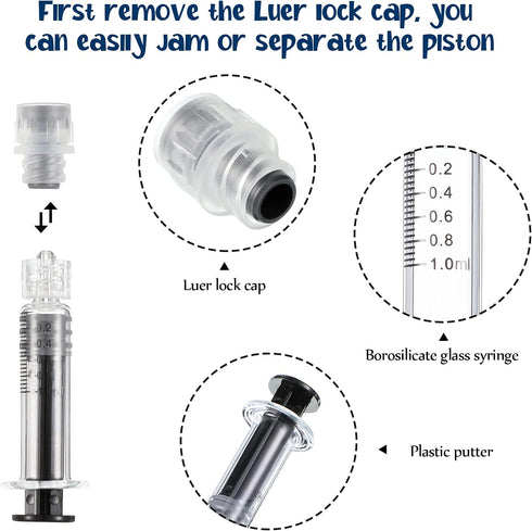 24 Pieces Borosilicate Glass Syringes Set, 12 Pieces 1 ml Borosilicate Glass Syringe Lock and 12 Pieces Stainless Steel