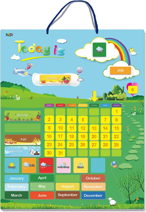 Magnetic Learning Calendar with Weather Station, 55 PCS, Wall Mountings Ready, 15” x 12”