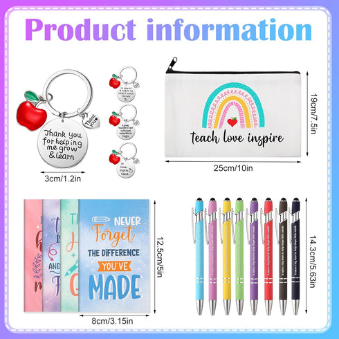 Fulmoon 40 Pcs Teacher Appreciation Gift Set - Novelty Casual Socks, Makeup Bag, Keychain, Mini Notebooks, Ballpoint
