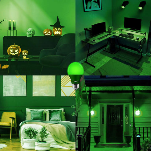 LUXRITE A19 LED Green Light Bulb, 60W Equivalent, Non-Dimmable, E26 Base, Indoor Outdoor, 2 Pack