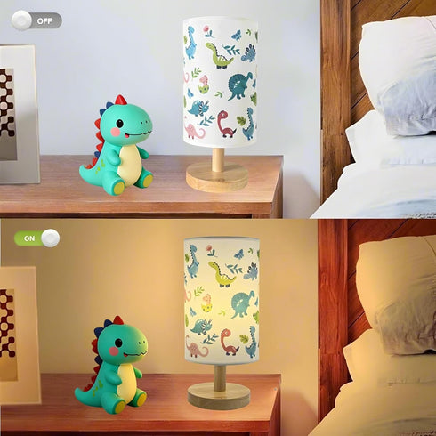 HAKSEIFA 3 Dinosaur Kids Lamp for Bedroom Kids Bedside Table Lamps Colors Nightstand Night Light with Dino Cartoon