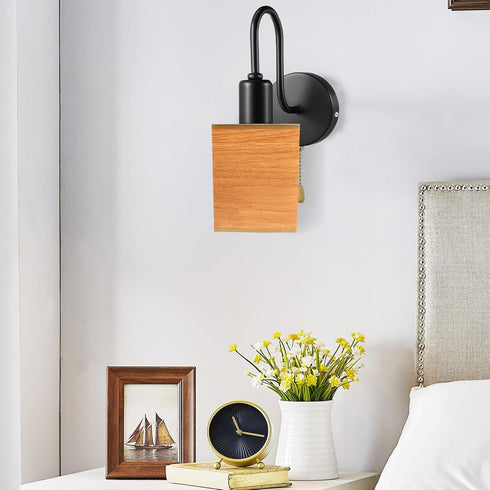 SEWACC Vintage Industrial Pull Chain Wall Sconce with Switch Black Wall Lamp Fixture for Indoor Hallway Bedroom