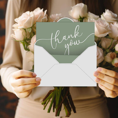 Naozinebi 100 Pack 6x8 Inches Thank You Cards with Envelopes and Stickers Green Sage Thanks Greetings Card Minimalistic