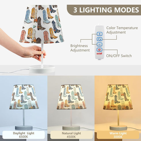 3 ALAZA Table Lamp Cowboy Boots Bedside Lamp for Bedroom LED Nightstand Desk Lamp with USB Port, Way Temperatures