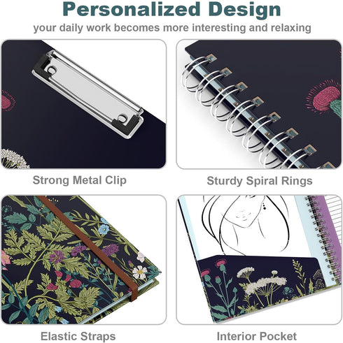 Hongri Clipboard Folio with Refillable Notepad, 5 A4 Folders Storage, Spiral Clip Board Portfolio, Office Supplies