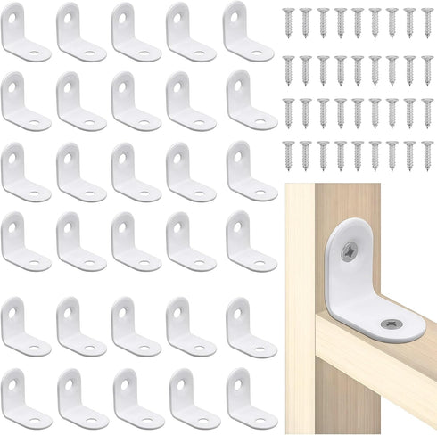 RiseDirectly 30 Pcs L Brackets for Shelves, Heavy Duty White Corner Brace for
