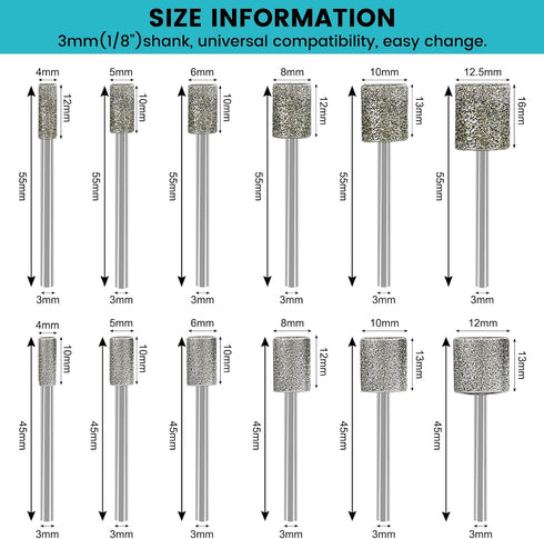 Stone Carving Set Diamond Burr Bits Compatible with Dremel, 46Grit 150Grit 24PCS Polishing Kits Rotary Tools Accessories with 1/8'' Shank for Engraving, Grinding, Stone, Rocks, Jewelry, Ceramics