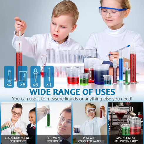 moveland Upgraded Plastic Graduated Cylinder and Beakers Set - 10ml 25ml 50ml 100ml Graduated Cylinder, 5 Pcs Pipettes